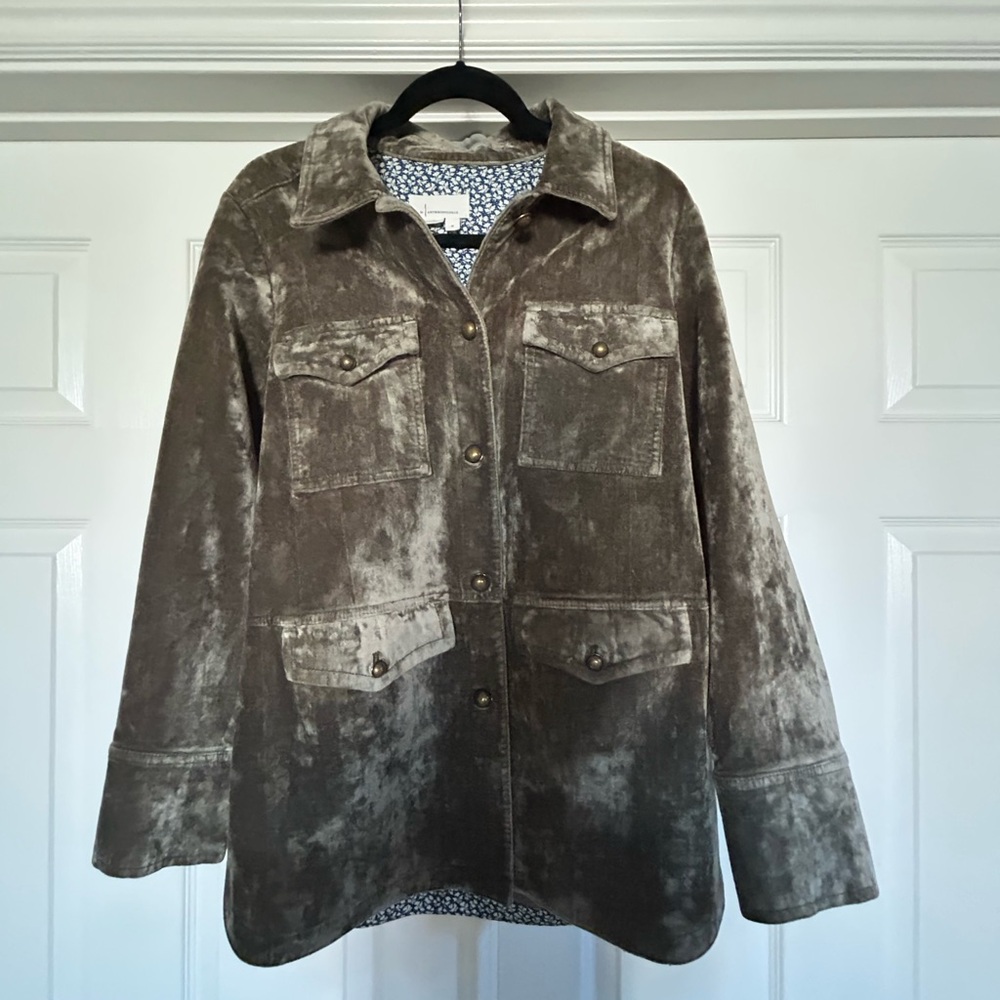 Anthropologie Velvet Shacket,  Army Green, NWOT, size Medium